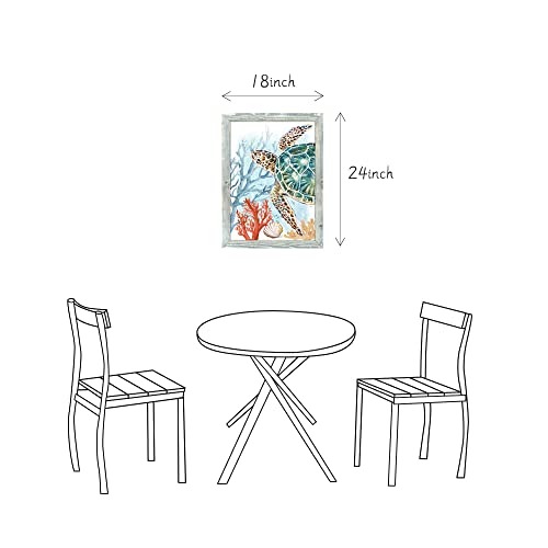 Sea Turtle Wood Wall Art: Ocean Animal Bathroom Framed Print Picture Vertical Marine Life Coastal Painting Coral Seashell Underwater Creature Beach Artwork For Living Room Bedroom Decor #TOP5