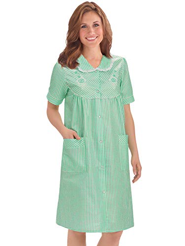 Collections Etc Women's Etc. Gingham Women's Robe With Floral Accents, Snap-Front Closure And Lace Trim, Mint, Large #TOP2