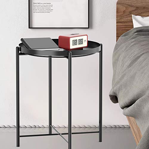 Yesker Side Table End Table Metal Small Table Anti-Rust and Waterproof Outdoor & Snack Bedside Table Sofa Side Snack Table Accent Coffee Table Living Room Bedroom Balcony 1 Layer (Black)