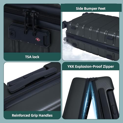 QIMER Luggage Sets 3 Piece, 100% PC Hardside Luggage with Spinner Wheel TSA LOCK Lightweight Quiet Suitable for Men and Women, Family Y01 Dark Gray 20/24/28(Diagonal stripes) by QIMER - Used condition - Image 6