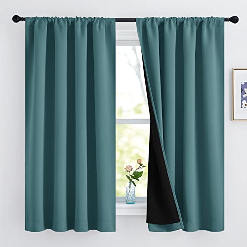 NICETOWN Sea Teal Blackout Curtains 52 x 63 inches Long for Bedroom
