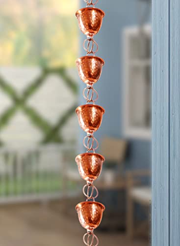 Monarch Rain Chains 26558 Pure Copper Hammered Cup Rain Chain Replacement Downspout for Gutters, 8-1/2 Feet Length - Image 6