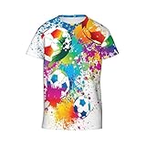 Fire Dragon ボーイズ ガールズ 3DグラフィックプリントTシャツ 半袖 サマーシャツ 6-16歳用, レインボーペイントサッカー, Medium