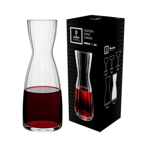 Argon Tableware Hoxton Optic Crystal Carafe 1.1L - Cut Glass Water & Wine Decanters Art Deco Ribbed Glass Serving Carafe for Juice Cocktails & Table Service