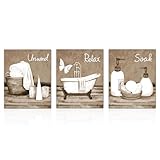 Dazzlewall Set de 3 Pièces de Décoration Murale de Salle de Bains Vintage, Images sur Toile d'Impressions de Baignoire et d'Éléments de Spa Beige et Blanc 8x10 pouces sans Cadre