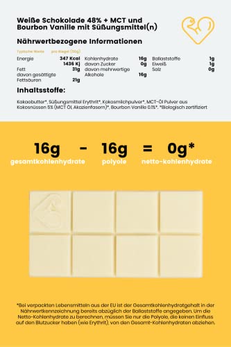 Funky Fat Foods Zuckerfreie, Vegane, Weiße Bio-Schokolade mit Bourbon Vanille 10 Riegel – Bild 5