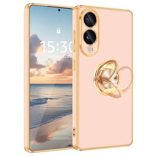 Coque Samsung S25 Edge bague fine avec anneau de support à 360 degrés rose