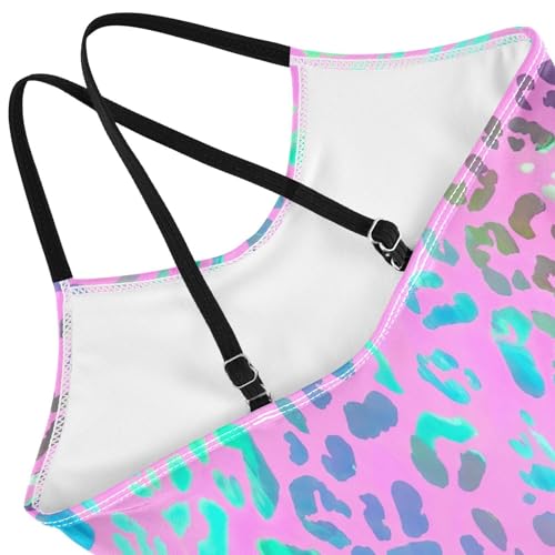 Pastel Leopard Spots Girls' Athletic Swimwear, Summer Beach Bathing Suits Girls, 3-103