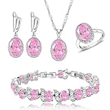 LMXXVJ Juego de joyas para mujer con circonita cúbica, aretes, collar, pulsera de tenis, aniversario, graduación, fiesta, Navidad, regalo de joyería, tono plateado, Cobre, Circonita cúbica