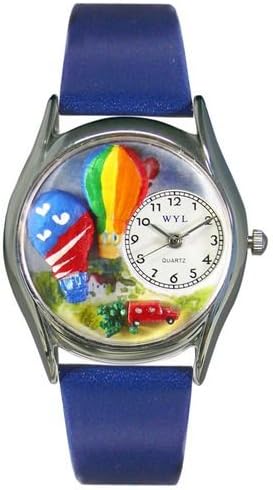 Whimsical Watches Hot Air Ballons Royal Blue Leather and Silvertone Unisex Quartz Watch with White Dial Analogue Display and Multicolour Leather Strap S-1010018