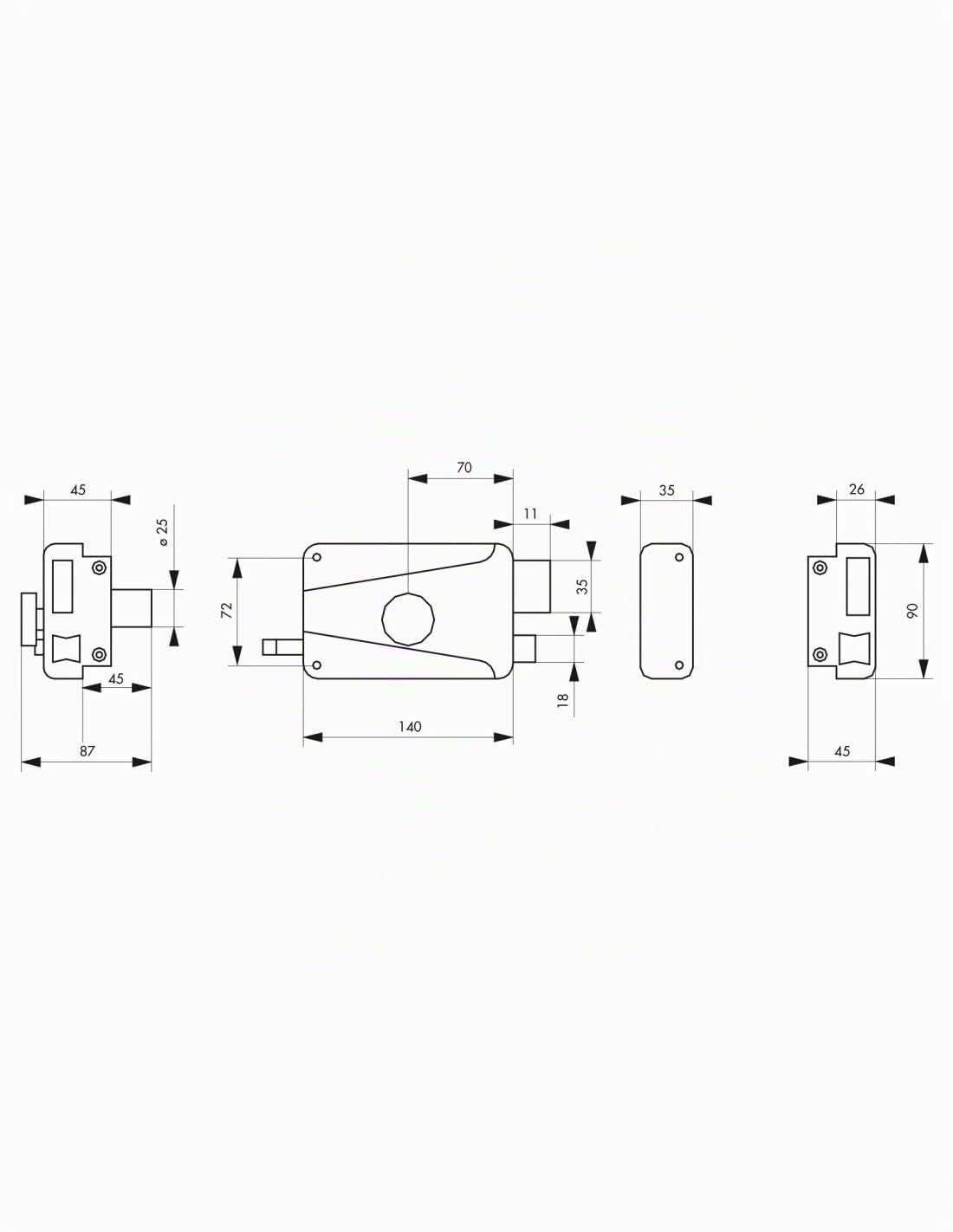 THIRARD - Serrure horizontale en applique à bouton à tirage pour porte d'entrée, droite, axe 70mm, 140x90mm, marron, 3 clés