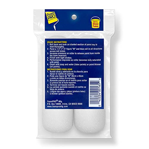 FOAM PRO 00165 4-Inch Roller Oils and Clears Refills, Fine Finish, 2-Pack
