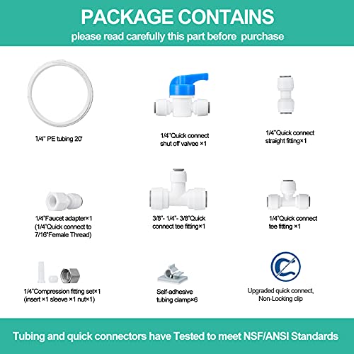 Haochen Safe Ice Maker/Refrigerator Water Line Kit, Fridge Water Line Connection And Icemaker Installation Kit (Install Easily) For Reverse Osmosis Systems & Water Filters(1/4" & 3/8" Output) (White) #TOP6