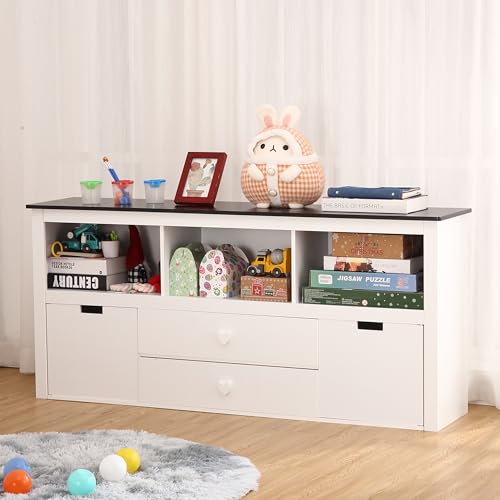 GarveeHome Kids Toy Storage Organizer - Large Storage Cabinet, Spacious Blackboard Desktop, Sturdy and Safe, Movable Drawers, for Bedroom, Playroom, N
