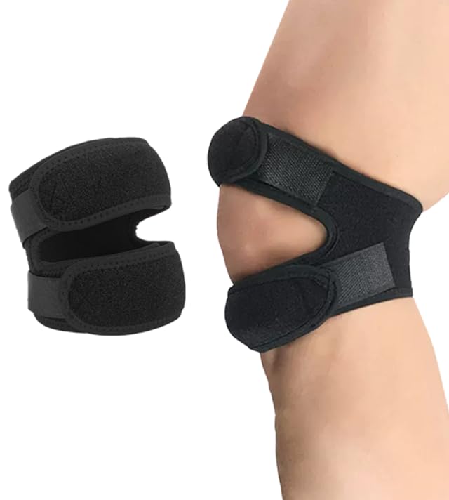 MUNSKT Adjustable Patella Tendon Knee Support Double Strap Brace for Joint Pain, Arthritis, Meniscus Tear, Running, Cycling, Hiking, Soccer, Basketball Ligament Injury Men and Women (black)