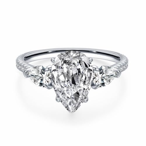 Blocaci Pear Shaped Engagement Rings for Women White Gold 1CT Center Teardrop Moissanite Engagement Rings Platinum Plated Silver 10K 14K 18K Gold Anniversary Promise Rings