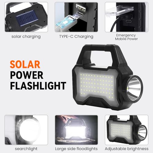 yeatem Solar Flashlight,Multifunctional Flashlight Solar Flashlight,led Flashlight Cell Phone Charger,USB Charging,Suitable for Home,Fishing,Outdoor Camping - Image 8