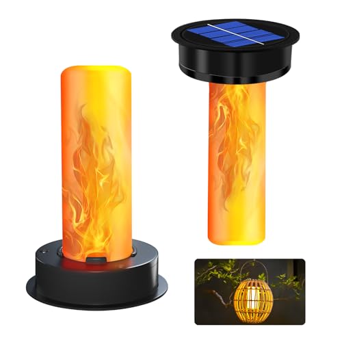 2 Stück Solarleuchten Ersatz Top, Garten Solarleuchten Ersatzteile, Solarleuchten Ersatz für Außenlaternen mit Flamme Effekt, 8cm Solar Ersatzdeckel Solarpanel Hängende für Solarlampen Draußen Deko