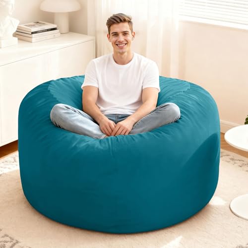 Image of HABUTWAY Bean Bag Chair: Giant 4' Memory Foam Furniture Bean Bag Chairs for Adults with Microfiber Cover 4Ft (Sea Blue)