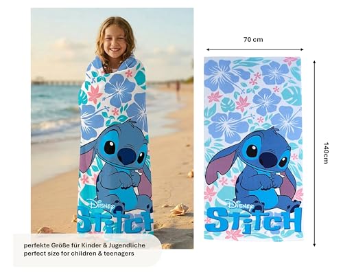 Theonoi Disney Lilo & Stitch Strandtuch Kinder 70x140 cm – Mikrofaser Badetuch Saugstark & Schnelltrocknend – Sandabweisendes Reisehandtuch & Duschtuch für Jungen & Mädchen – Öko-Tex