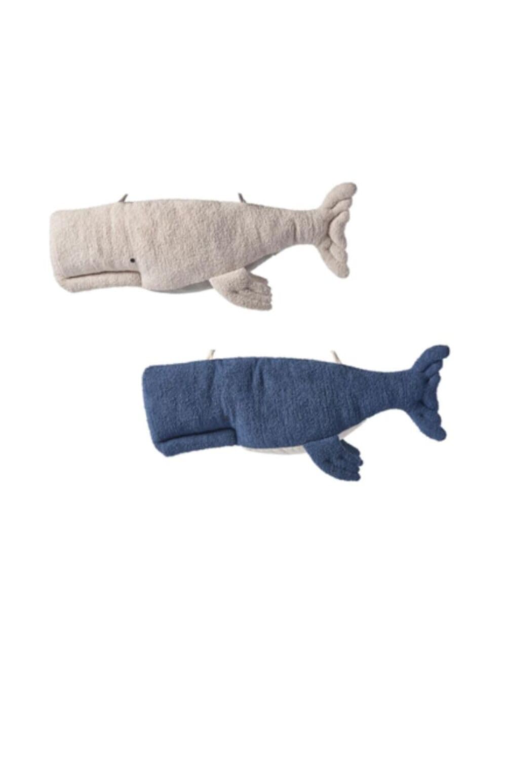 Peluches murales béluga beige et bleu foncé en textile doux