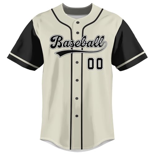 Camiseta personalizada de béisbol color cream & black para hombres con nombre y número personalizados miniatura 3