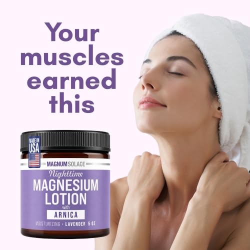 Magnum Solace Nighttime Magnesium Lotion with Arnica – Highly Concentrated Magnesium for Muscles & Joints – Apply to Legs or Feet Before Bed – Skin-Friendly