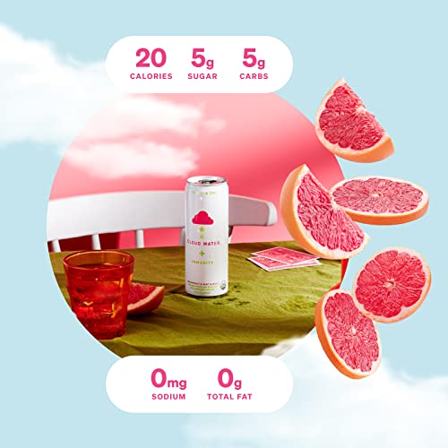 Organic Infused Sparkling Water With Immunity Support By Cloud Water - 12-Pack, Grapefruit, Mint & Basil - Low Sugar & Calorie Flavored Soda, Kosher - 100% Rdi Vitamin D3 & Zinc, (12 Oz) #TOP4