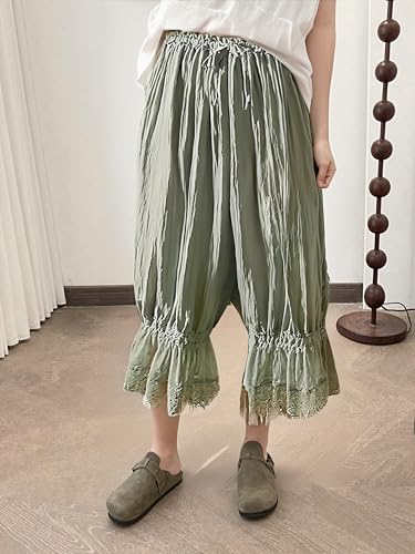 Image of Women Lace Long Bloomers Pants Elastic Waist Y2k Ruffle Pettipants Slip Cute Pantaloons Pumpkin Pants