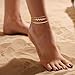 Feskive Ankle Bracelets for Women 14K Real Gold Silver Plated Ankle Bracelets Waterproof Heart Beads Rope Satellite Anklets Set Adjustable Layered Anklet Bracelets No Tarnish Summer Beach Jewelry Gift