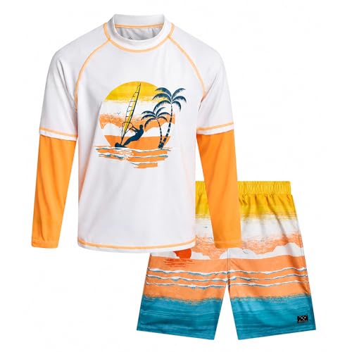 Image of Big Chill Boys Rash Guard Set - 2 Piece UPF 50+ Boys Swim Trunks & Long Sleeve Boy Swim Shirt Youth Bathing Suit Swimwear Set