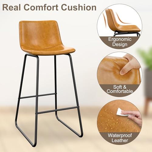 Image of REONEY Bar Stools Set of 2, 30 inch Urban Faux Leather Counter Stools, Brown