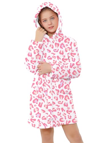 Image of Umeyda Girls & Women Fleece Hooded Robes, Soft Fuzzy Bathrobe Warm Plush Fluffy Bath Robe for Kids Womens