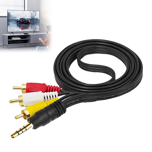 3.5mm to RCA Camcorder AV Cable, 1.5m/5ft 3.5mm Male to 3 RCA Male Audio Video Output Stereo Splitter Adapter Cord, Camcorder Audio Video A/V AUX Lead for TV Smartphone Speaker MP3 DVD CD Player