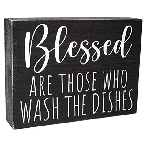 Modern Farmhouse Kitchen Decor for Counter - Black and White Kitchen Wall Decorations - Funny Kitchen Signs for Shelf Accents Above Cabinets - Rustic Decorative Tray Art Cover