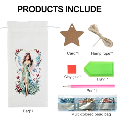 Image of DIY 5D Diamond Painting Gift Wrap, Special Shaped Diamond Art Linen Cover for Champagne Bottles, Party Supplies for Christmas Wedding Birthday Holiday (Butterfly Fairy)