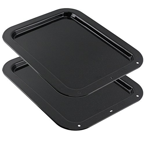 Spares2go Black Shallow Medium Vitreous Enamel Oven Baking Trays (Pack Of 2)