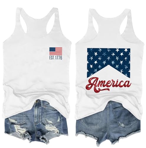 Image of Ithalt Womens American Flag Shirts 4th of July Outfits USA T-Shirt Patriotic Tank Shirt Fourth of July Sleeveless Tops