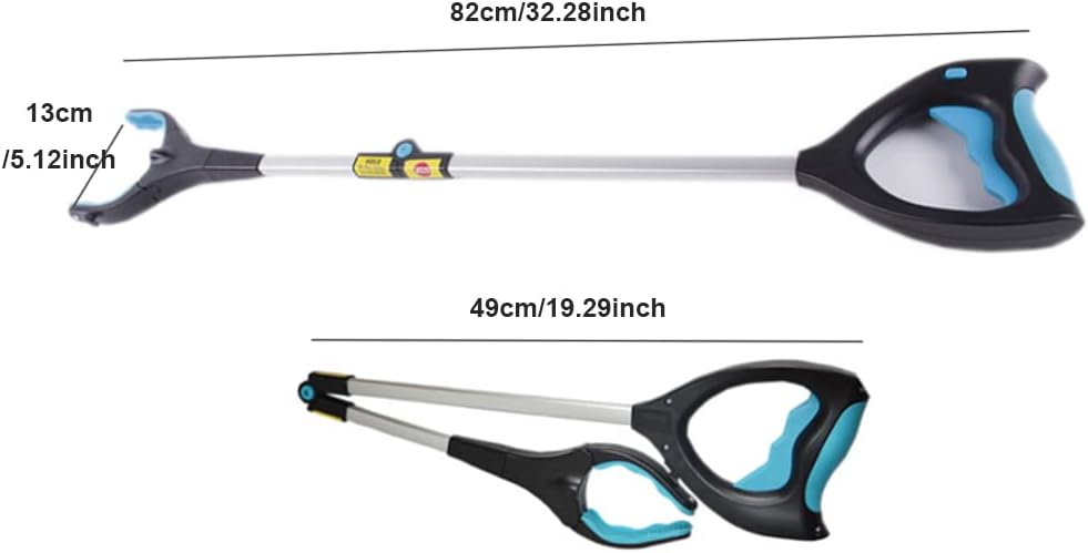 Extendable Grabber Reacher Tool, 82cm/32inch Heavy-Duty Stick Foldable Lawn Trash Picker with Anti-Slip Jaw and Built-in Light for Elderly, Disabled, Garden