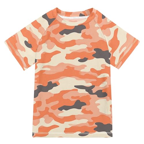 Orange Camouflage Girls Bathing Suit Short Sleeves Shirts Swimwear Beach Tops 3T