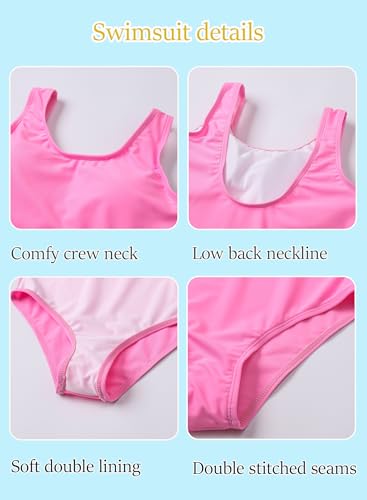 Image of One Piece Swimsuit for Girls 6-16 Years with Removable Chest Pad Quick Dry & Stretchy for Swim Team Beach