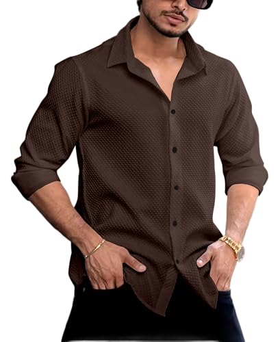 Image of Men's Linen Casual Shirt | Long Sleeve Button Down | Textured Design | Regular Fit Summer Wear | Lightweight & Stylish Shirt for Men