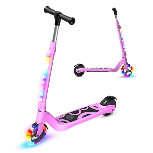 TST - Patinete eléctrico para niños de 6 a 8 a 10 años con luz LED Colorida y 3 Alturas Ajustables, 5,3 Pulgadas, Scooter eléctrico para niños, Carga máxima 70 kg, Velocidad máxima 10 km/h, autonomía