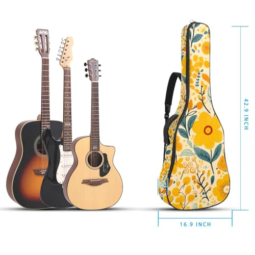 Sac de guitare doublé avec compartiments et revêtement imperméable jaune - 5
