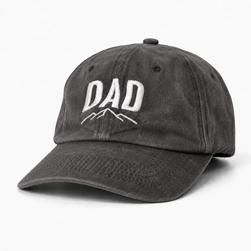 Image of Dad Hat for Men, Washed Cotton Baseball Cap with Brown Leather Patch, Adjustable