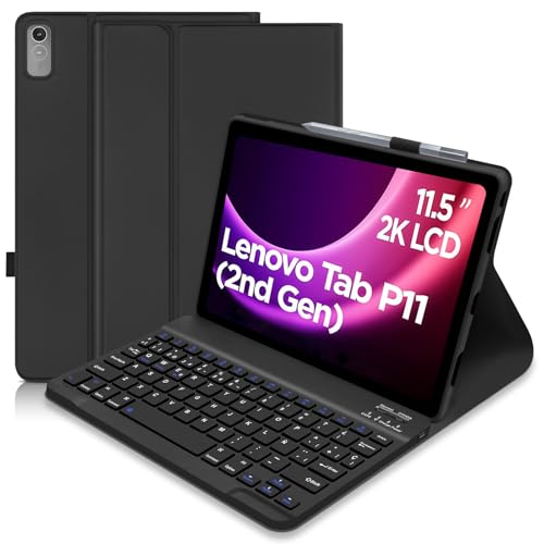 Funda con Teclado para Lenovo Tab P11 (2nd gen) 11,5 Pulgadas (TB350FU/TB350XU), Español Ñ Teclado, Funda Protectora para Teclado Extraíble con Portalápices para Tablet Lenovo P11 2nd Gen (Negro)