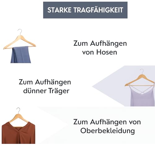 Kleiderbügel aus Holz, Set mit 36 ​​Kleiderbügeln, rutschfest, 360° drehbarer Haken, für Anzüge, Hemden, Mäntel MSV