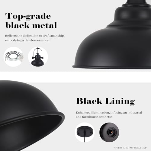 GUIHUALOVE Black Pendant Lights Kitchen Island, 2 Pack Kitchen Island Lighting, Farmhouse Pendant Light Fixtures (11.41" W), Island Pendant Light for Kitchen, Dining Room, Bedroom by GUIHUALOVE - Used condition - Image 4