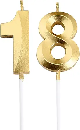 Party Port Shiny Gold Number Candle for Birthday or Anniversary Celebration (Pack of 2, 2.36inch) (18)