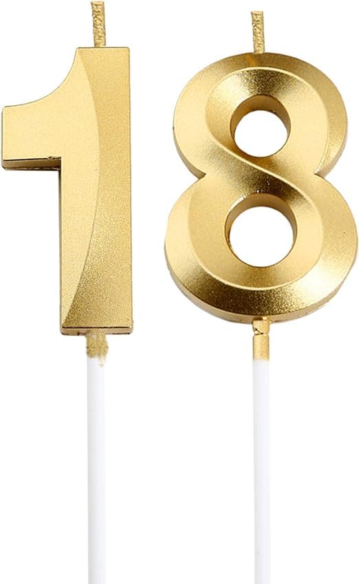 Party Port Shiny Gold Number Candle for Birthday or Anniversary Celebration (Pack of 2, 2.36inch) (18)